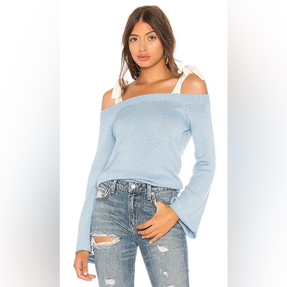 Lovers + Friends' Mercer Sweater Dusty Blue Tie Long Sleeve Wool Mix Size Small - Picture 1 of 12